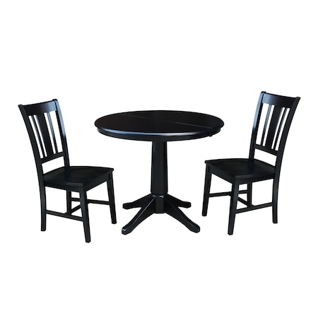 International Concepts Round 36 in Round Extension Dining Table with 2 San Remo Chairs, Black, 36 in W, 48 in L, 30.1 in H K46-36RXT-27B-C10-2